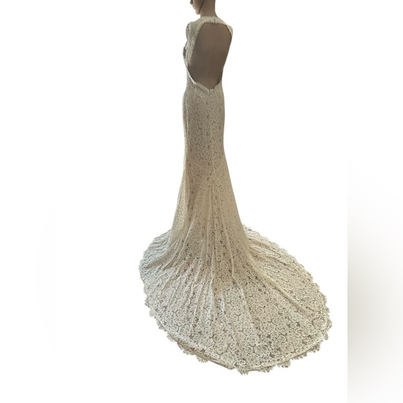 NWOT Lulus “Love Everlasting” White and Nude Floral Lace Mermaid Maxi Dress M - Picture 9 of 13